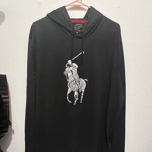 Polo By Ralph Lauren Black Hooded Long-Sleeve Shirt With Iconic Silver Logo XL